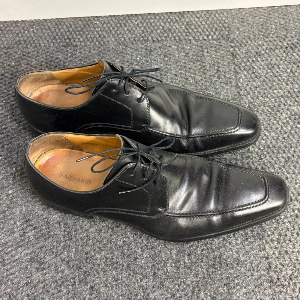 Magnanni Mens Black Leather Square Apron Toe Derby Dress Shoes 13723 Size 11.5 M